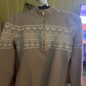 Generation Love Beige Zip-Up Sweater with Heart Design